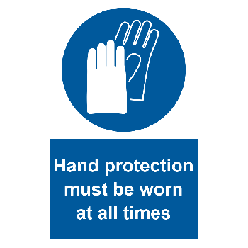 Hand protection must be worn 200x300mm