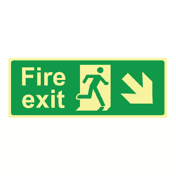 Fire Exit Down Right 400x150mm Photoluminescent